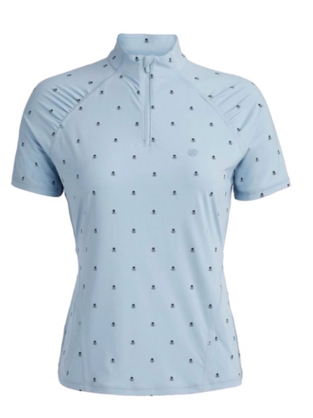 G/FORE Womenโs Skull & Tโs Silky Tech Nylon Zip Short Sleeve Shirt